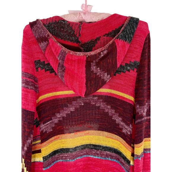 Free People Hooded Long Multicolor Cardigan | Boho Coastal Cowgirl Tribal Indie - Picture 9 of 16